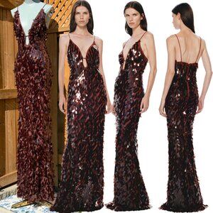 🆕 MISHA COLLECTION 🧿 NWOT Sapphire Sequins Maxi Dress, Fig - Sz S US 4